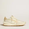 Zapatillas Marathon para hombre en nylon beige y cuero gris con estrella estampada en beige
