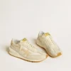 Zapatillas Marathon para hombre en nylon beige y cuero gris con estrella estampada en beige