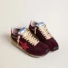 Zapatillas Marathon para hombre en malla y gamuza color burdeos con estrella rosa estampada
