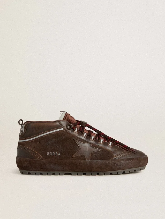 Zapatillas Mid Star para hombre en gamuza marrón con estrella de cuero y lengüeta trasera de gamuza