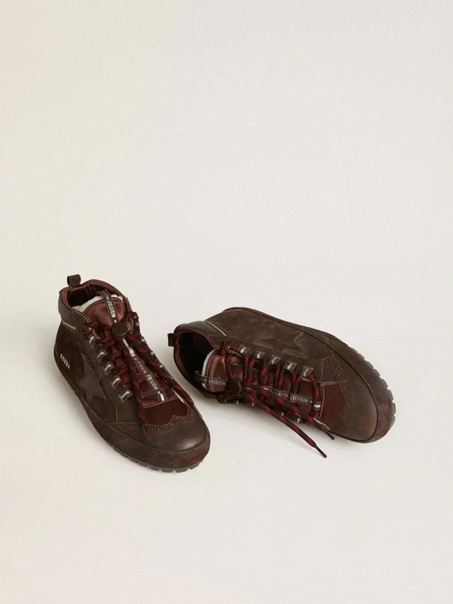 Zapatillas Mid Star para hombre en gamuza marrón con estrella de cuero y lengüeta trasera de gamuza