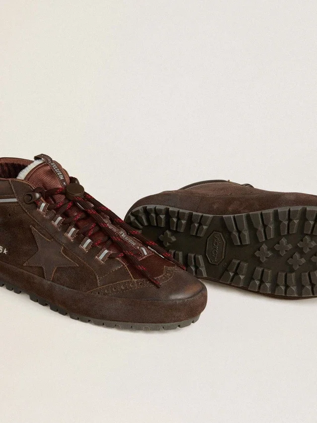 Zapatillas Mid Star para hombre en gamuza marrón con estrella de cuero y lengüeta trasera de gamuza