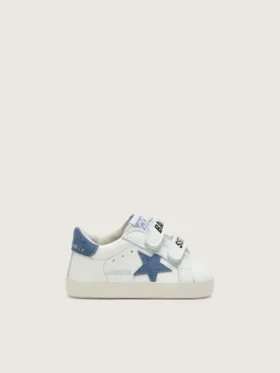 Zapatillas Old School para bebé en cuero blanco con estrella de gamuza azul denim