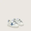 Zapatillas Old School para bebé en cuero blanco con estrella de gamuza azul denim