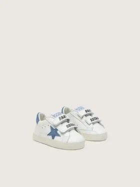 Zapatillas Old School para bebé en cuero blanco con estrella de gamuza azul denim
