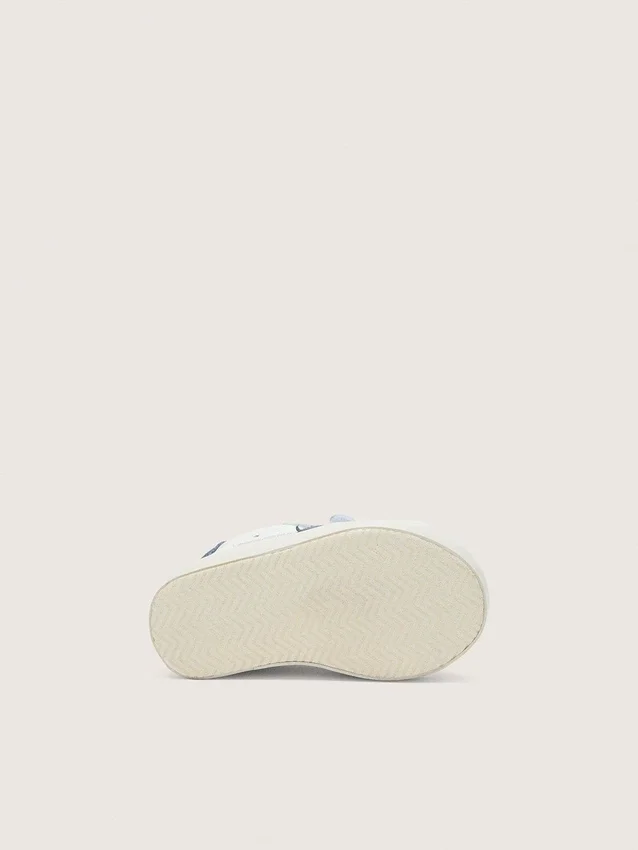 Zapatillas Old School para bebé en cuero blanco con estrella de gamuza azul denim
