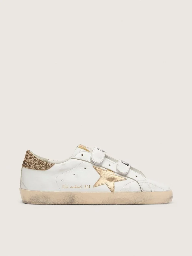 Zapatillas Old School para mujer con estrella dorada en cuero laminado