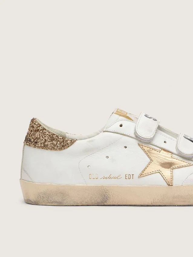 Zapatillas Old School para mujer con estrella dorada en cuero laminado