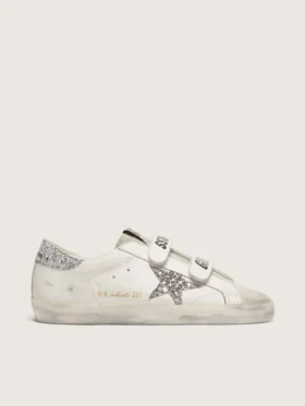 Zapatillas Old School para mujer con estrella plateada con purpurina y lengüeta de gamuza gris hielo