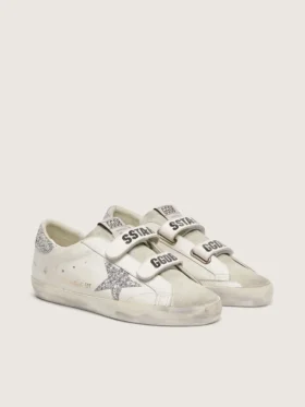 Zapatillas Old School para mujer con estrella plateada con purpurina y lengüeta de gamuza gris hielo