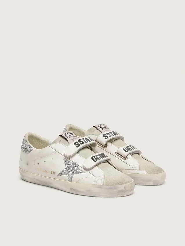 Zapatillas Old School para mujer con estrella plateada con purpurina y lengüeta de gamuza gris hielo