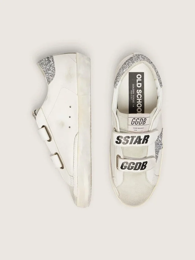 Zapatillas Old School para mujer con estrella plateada con purpurina y lengüeta de gamuza gris hielo