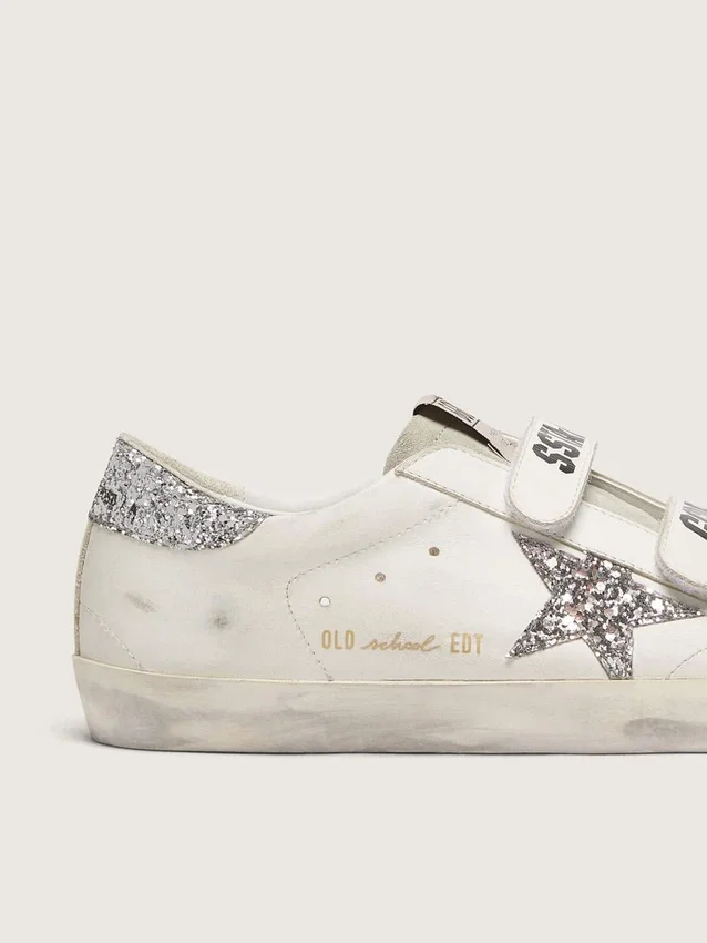 Zapatillas Old School para mujer con estrella plateada con purpurina y lengüeta de gamuza gris hielo