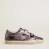 Zapatillas Old School para mujer en cuero laminado morado con estrella de nubuck lila y lengüeta en el talón