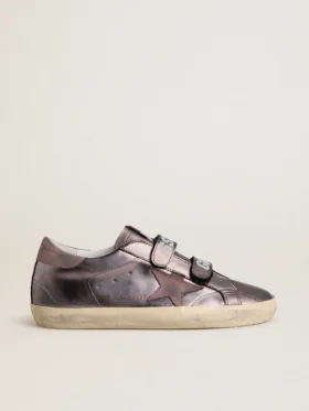 Zapatillas Old School para mujer en cuero laminado morado con estrella de nubuck lila y lengüeta en el talón