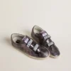 Zapatillas Old School para mujer en cuero laminado morado con estrella de nubuck lila y lengüeta en el talón