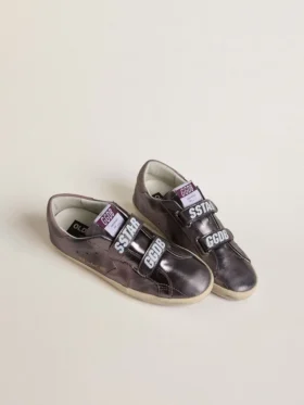 Zapatillas Old School para mujer en cuero laminado morado con estrella de nubuck lila y lengüeta en el talón