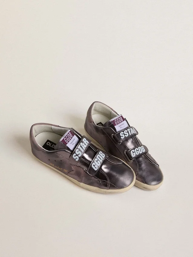 Zapatillas Old School para mujer en cuero laminado morado con estrella de nubuck lila y lengüeta en el talón