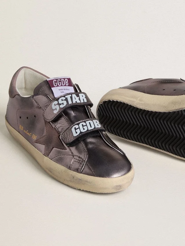 Zapatillas Old School para mujer en cuero laminado morado con estrella de nubuck lila y lengüeta en el talón