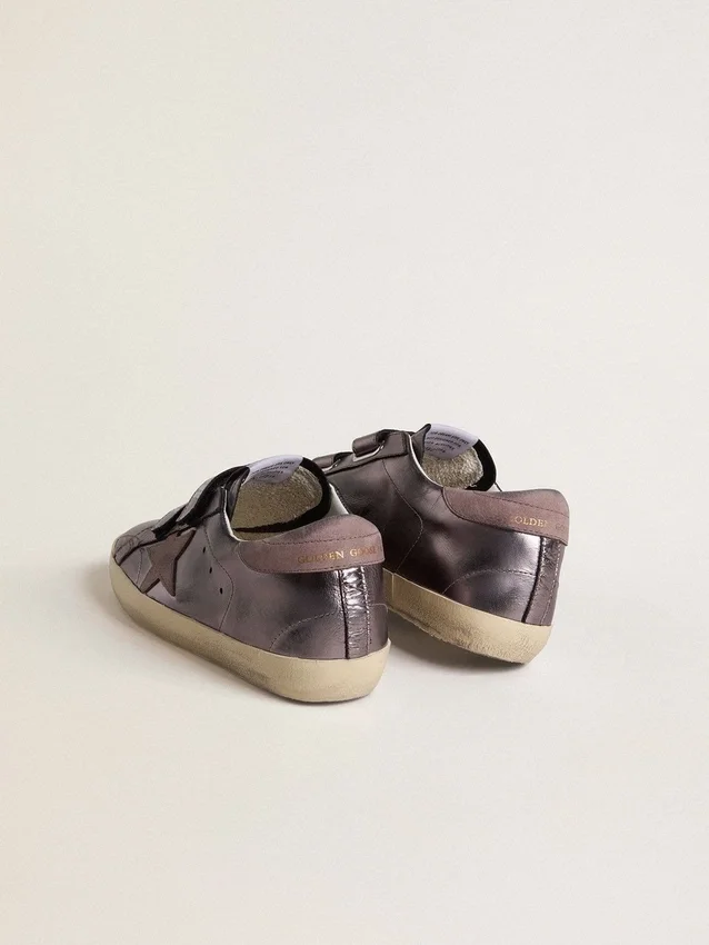 Zapatillas Old School para mujer en cuero laminado morado con estrella de nubuck lila y lengüeta en el talón
