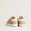 Zapatillas Old School para mujer en gamuza beige con lengüeta del talón de cuero blanco
