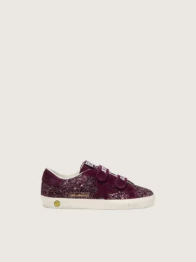 Zapatillas Old School para niños en color burdeos con purpurina, con estrella y lengüeta en el talón de gamuza burdeos