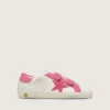 Zapatillas Old School para niños en cuero color crema con estrella y inserciones de gamuza rosa