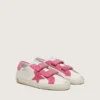 Zapatillas Old School para niños en cuero color crema con estrella y inserciones de gamuza rosa