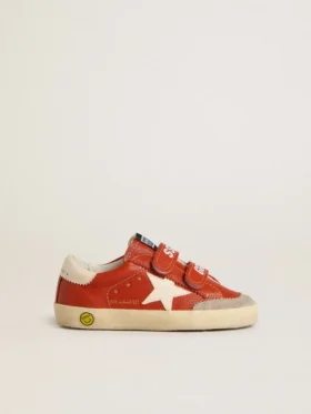 Zapatillas Old School para niños en napa naranja con estrella blanca y lengüeta del talón de cuero color crema