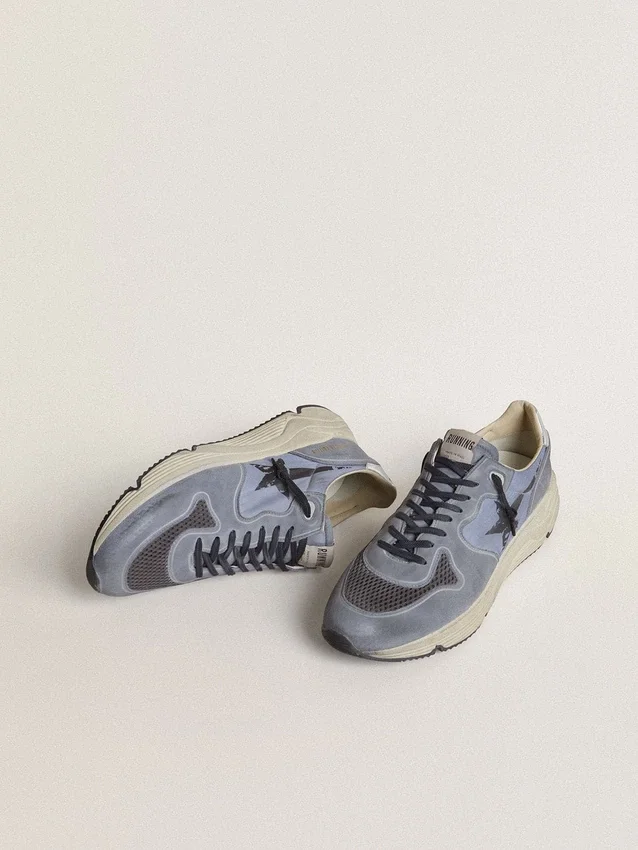 Zapatillas Running Sole para hombre en nailon azul claro y nubuck con estrella negra