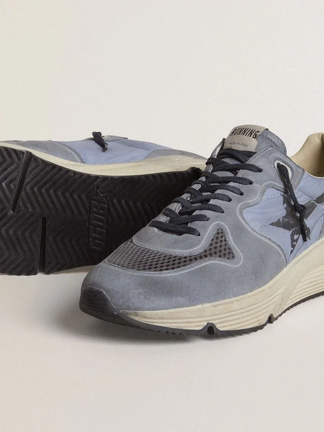 Zapatillas Running Sole para hombre en nailon azul claro y nubuck con estrella negra
