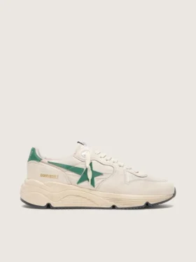 Zapatillas Running Sole para hombre en nylon color crema y cuero con estrella de cuero verde