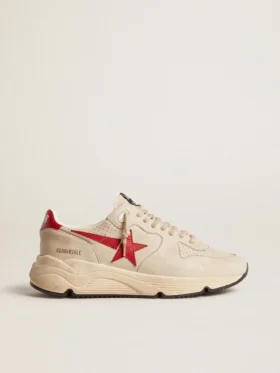Zapatillas Running Sole para hombre en piel napa gris «morn» con estrella y lengüeta del talón de piel napa roja