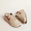 Zapatillas Running Sole para hombre en piel napa gris «morn» con estrella y lengüeta del talón de piel napa roja