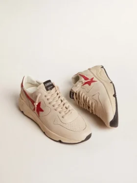 Zapatillas Running Sole para hombre en piel napa gris «morn» con estrella y lengüeta del talón de piel napa roja