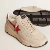 Zapatillas Running Sole para hombre en piel napa gris «morn» con estrella y lengüeta del talón de piel napa roja