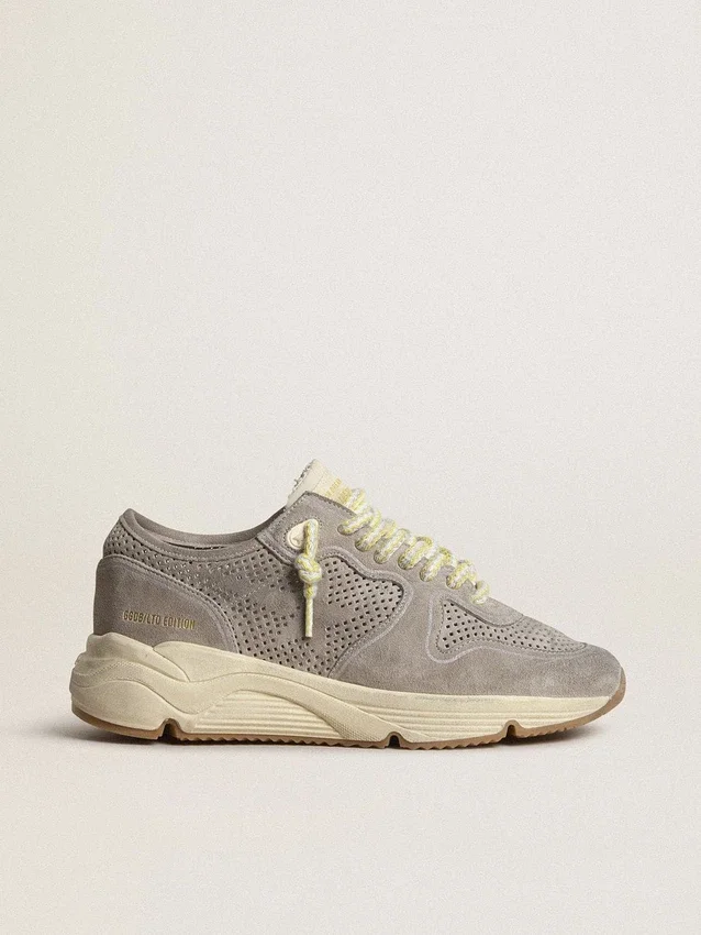 Zapatillas Running Sole para mujer en gamuza gris con estrella y lengüeta del talón de gamuza gris