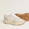 Zapatillas Running Sole para mujer en lona con estrella beige y lengüeta en el talón de cuero metalizado platino