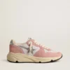 Zapatillas Running Sole para mujer en malla gris y gamuza con estrella plateada brillante