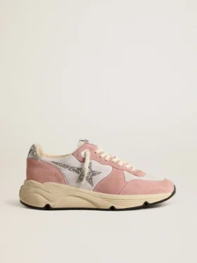 Zapatillas Running Sole para mujer en malla gris y gamuza con estrella plateada brillante