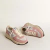 Zapatillas Running Sole para mujer en malla gris y gamuza con estrella plateada brillante