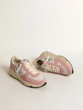 Zapatillas Running Sole para mujer en malla gris y gamuza con estrella plateada brillante