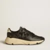 Zapatillas Running Sole para mujer en negro con purpurina, estrella de cuero y lengüeta de talón de nubuck