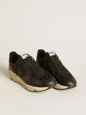 Zapatillas Running Sole para mujer en negro con purpurina, estrella de cuero y lengüeta de talón de nubuck