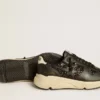 Zapatillas Running Sole para mujer en negro con purpurina, estrella de cuero y lengüeta de talón de nubuck