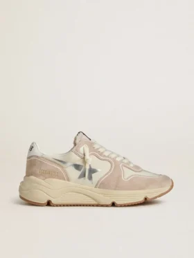 Zapatillas Running Sole para mujer en nylon y gamuza con estrella estampada en plateado y lengüeta de cuero en el talón