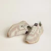 Zapatillas Running Sole para mujer en nylon y gamuza con estrella estampada en plateado y lengüeta de cuero en el talón