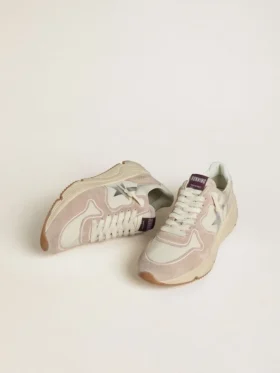Zapatillas Running Sole para mujer en nylon y gamuza con estrella estampada en plateado y lengüeta de cuero en el talón