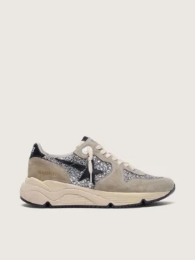 Zapatillas Running Sole para mujer en plateado brillante y gamuza gris paloma