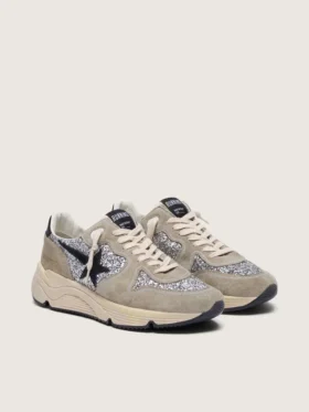 Zapatillas Running Sole para mujer en plateado brillante y gamuza gris paloma